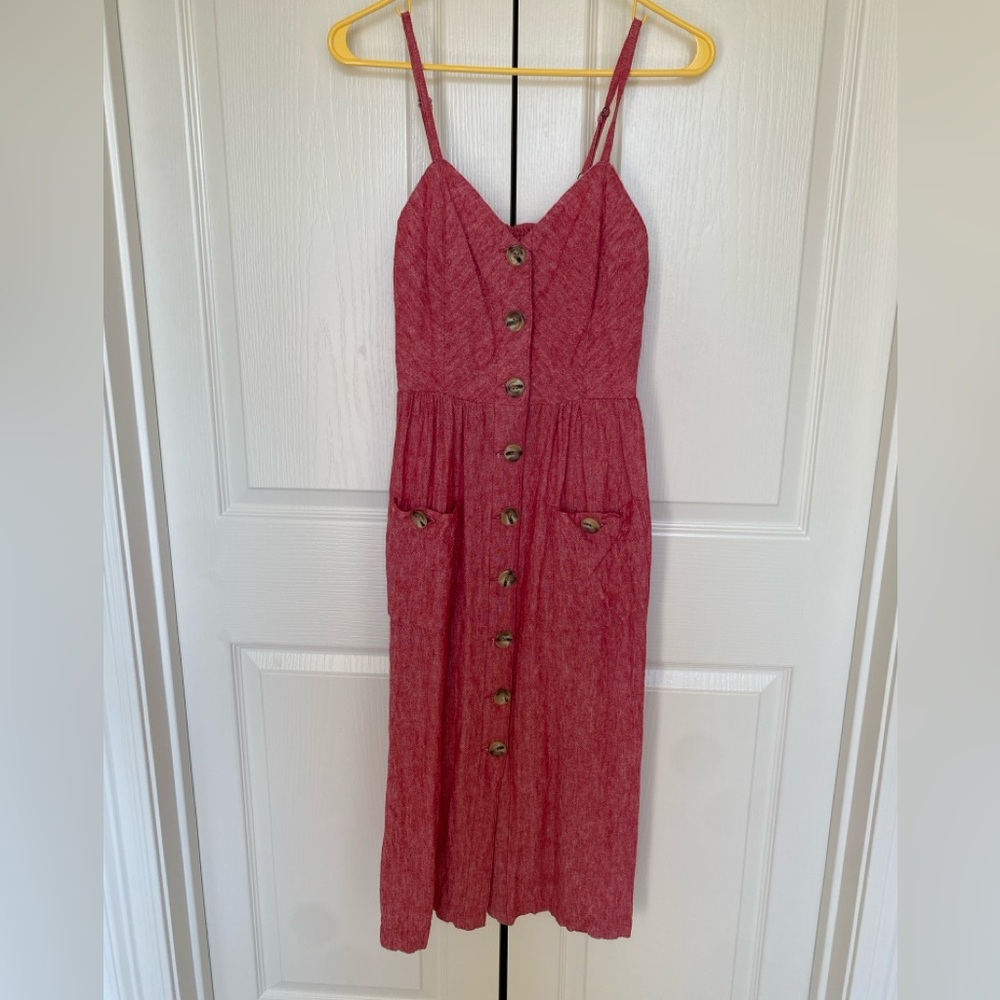 Indigo Rein Red Midi Dress with Button Detail